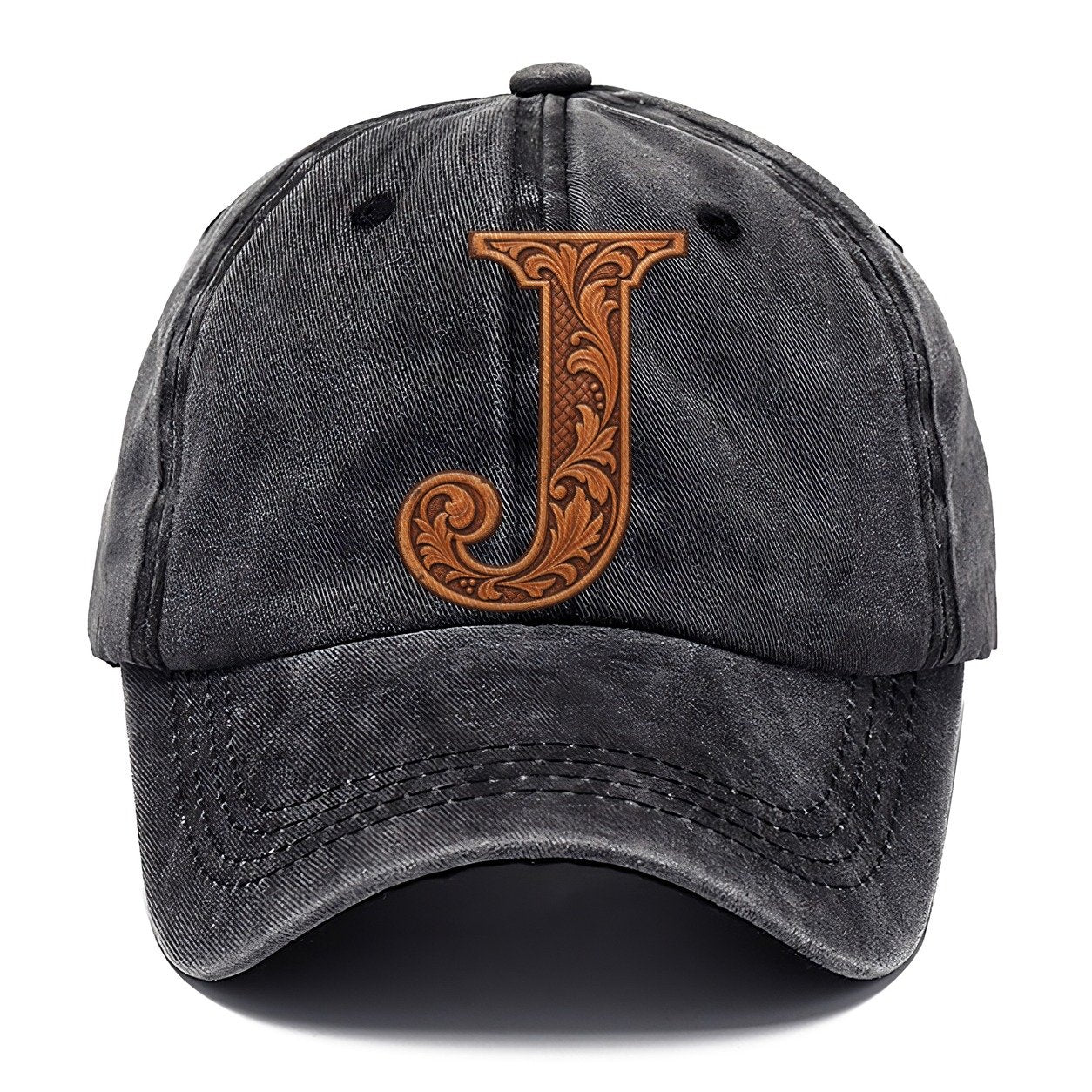 Tooled Leather J Monogram Classic Cap – Graphite