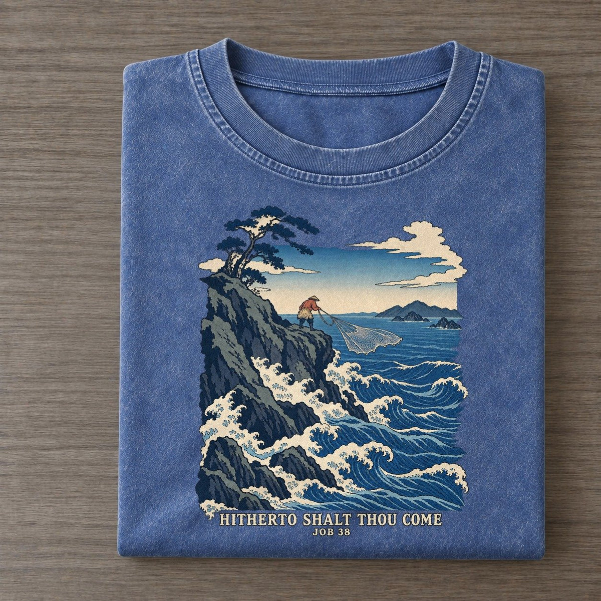 Hitherto Shalt Thou Come The Great Deep Vintage T-shirt – Washed Blue