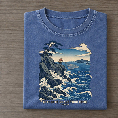 Hitherto Shalt Thou Come The Great Deep Vintage T-shirt – Washed Blue
