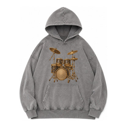 Drum Kit Vintage Washed Hoodie – Grey