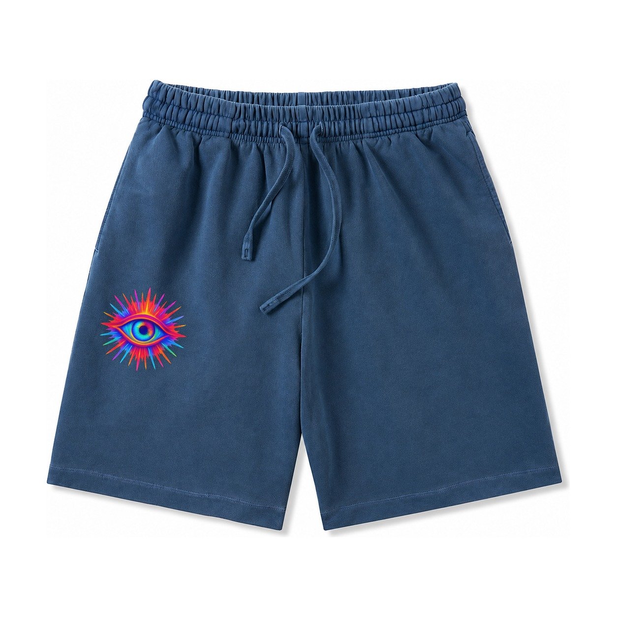 Rainbow Third Eye Prismatic Eye Radiating Spectrum Colors Re Washed Shorts – Denim Blue