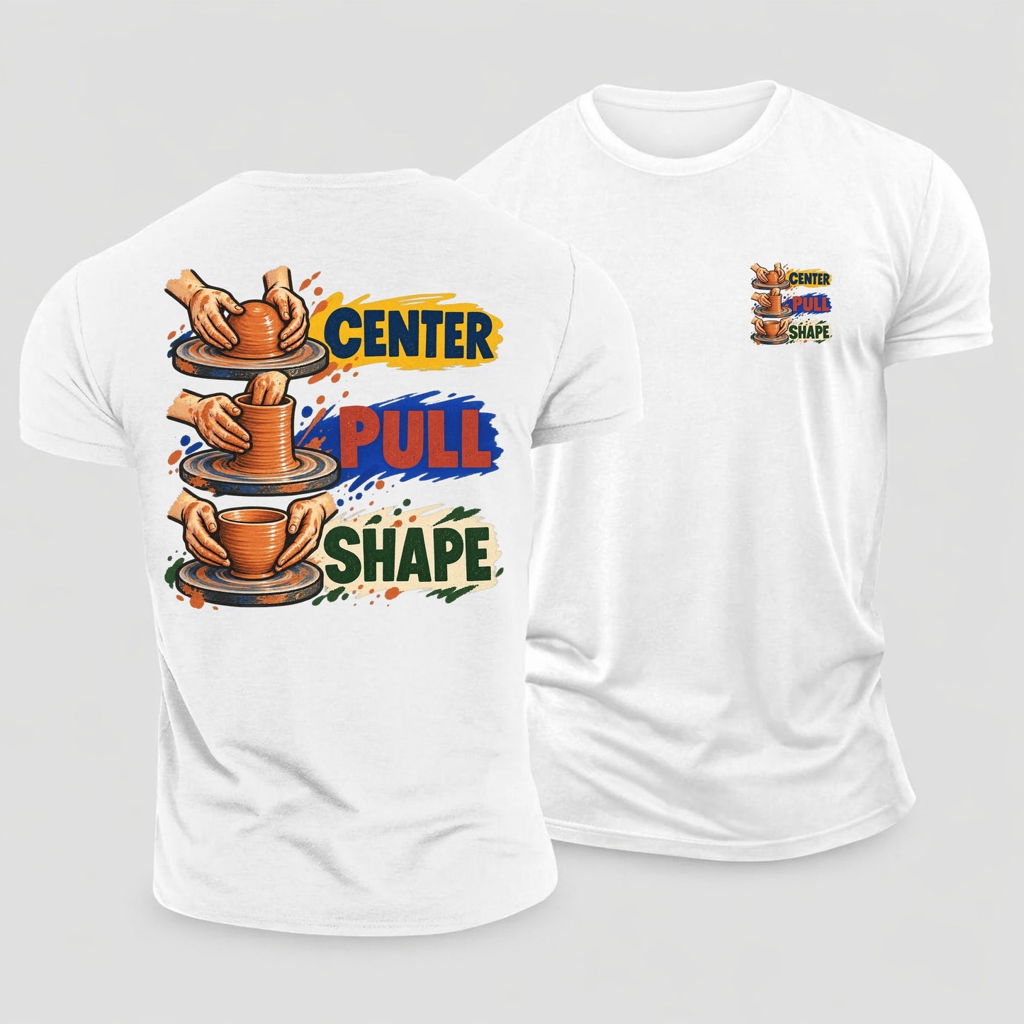 Center Pull Shape Clay Color Makers Cotton T-Shirt – White