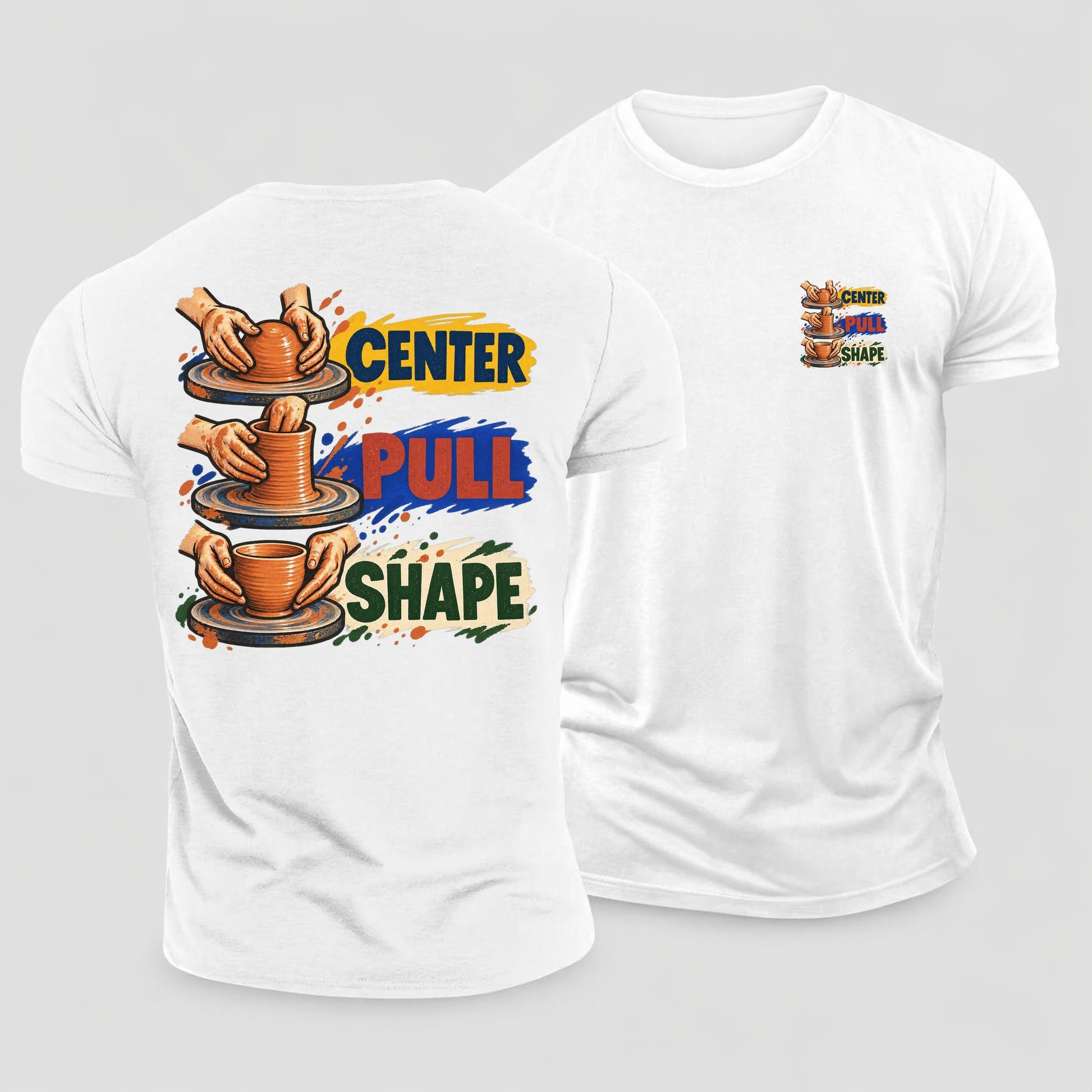 Center Pull Shape Clay Color Makers Cotton T-Shirt – White