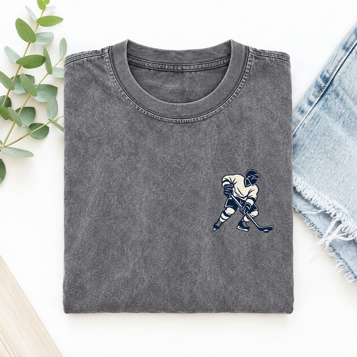Ice Hockey Shot Left Chest Vintage T-shirt – Grey