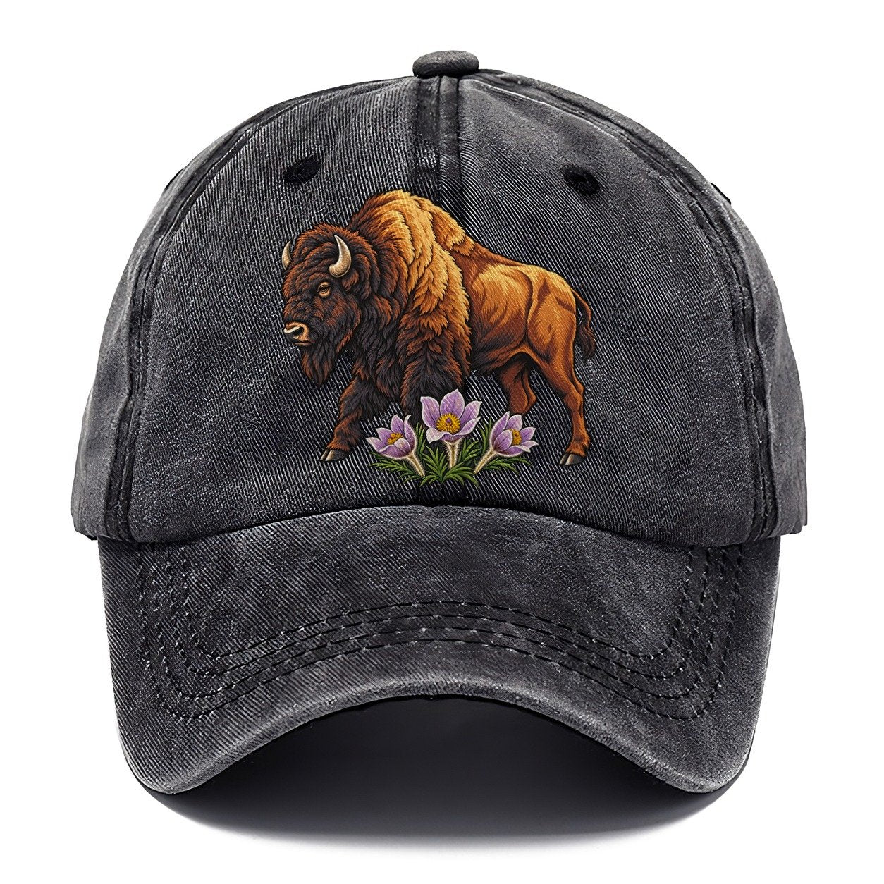 Wood Bison And Prairie Crocus Canada Cultural Icons Classic Cap – Graphite