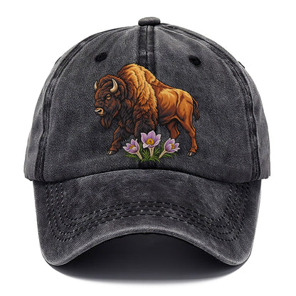 Wood Bison And Prairie Crocus Canada Cultural Icons Classic Cap – Graphite