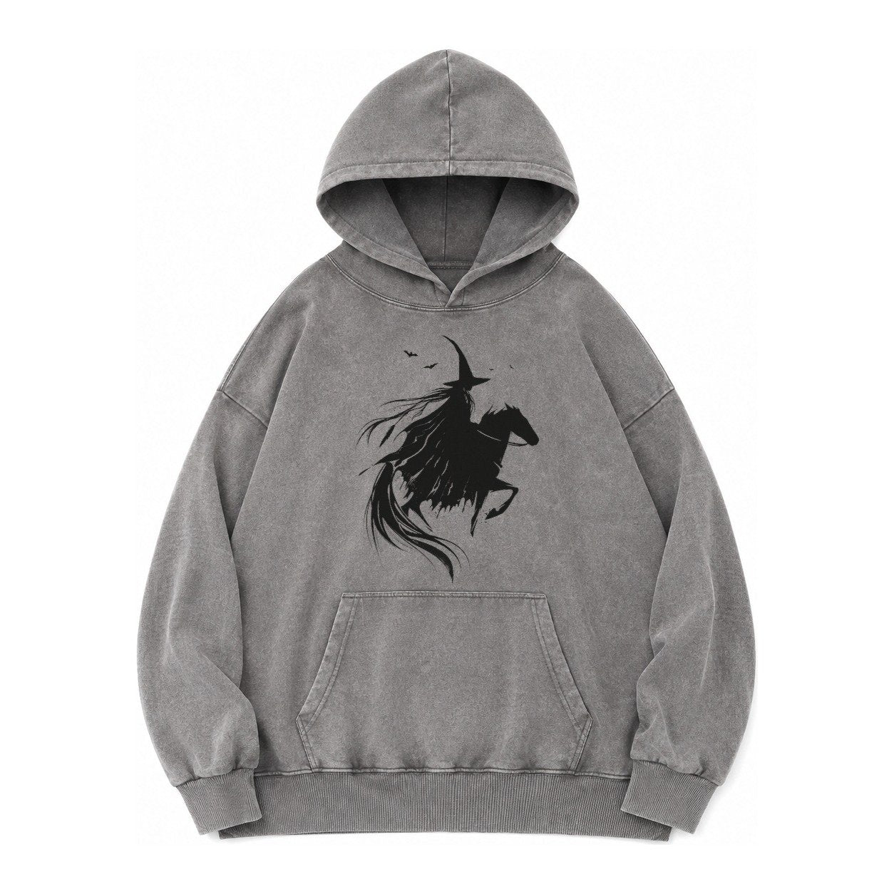 Witch On Horse Vintage Washed Hoodie – Grey