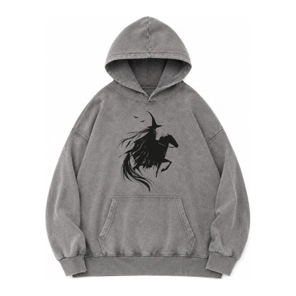 Witch On Horse Vintage Washed Hoodie – Grey