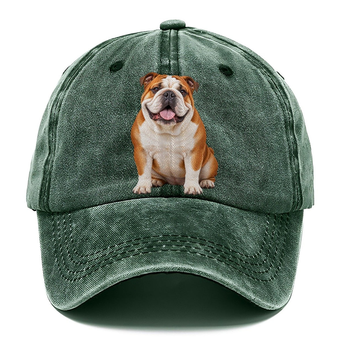 English Bulldog Sitting Top Breeds Classic Cap – Forest Mist