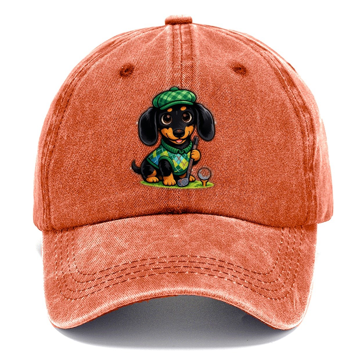 Dachshund Golfer Argyle Classic Cap – Terracotta Clay