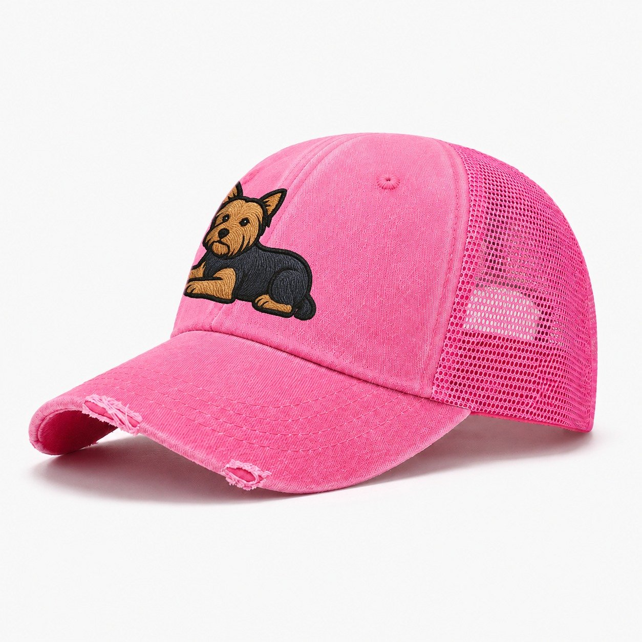 Yorkshire Terrier Blue And Tan Relaxed Lying Down With Head Washed Trucker Hat – Rose