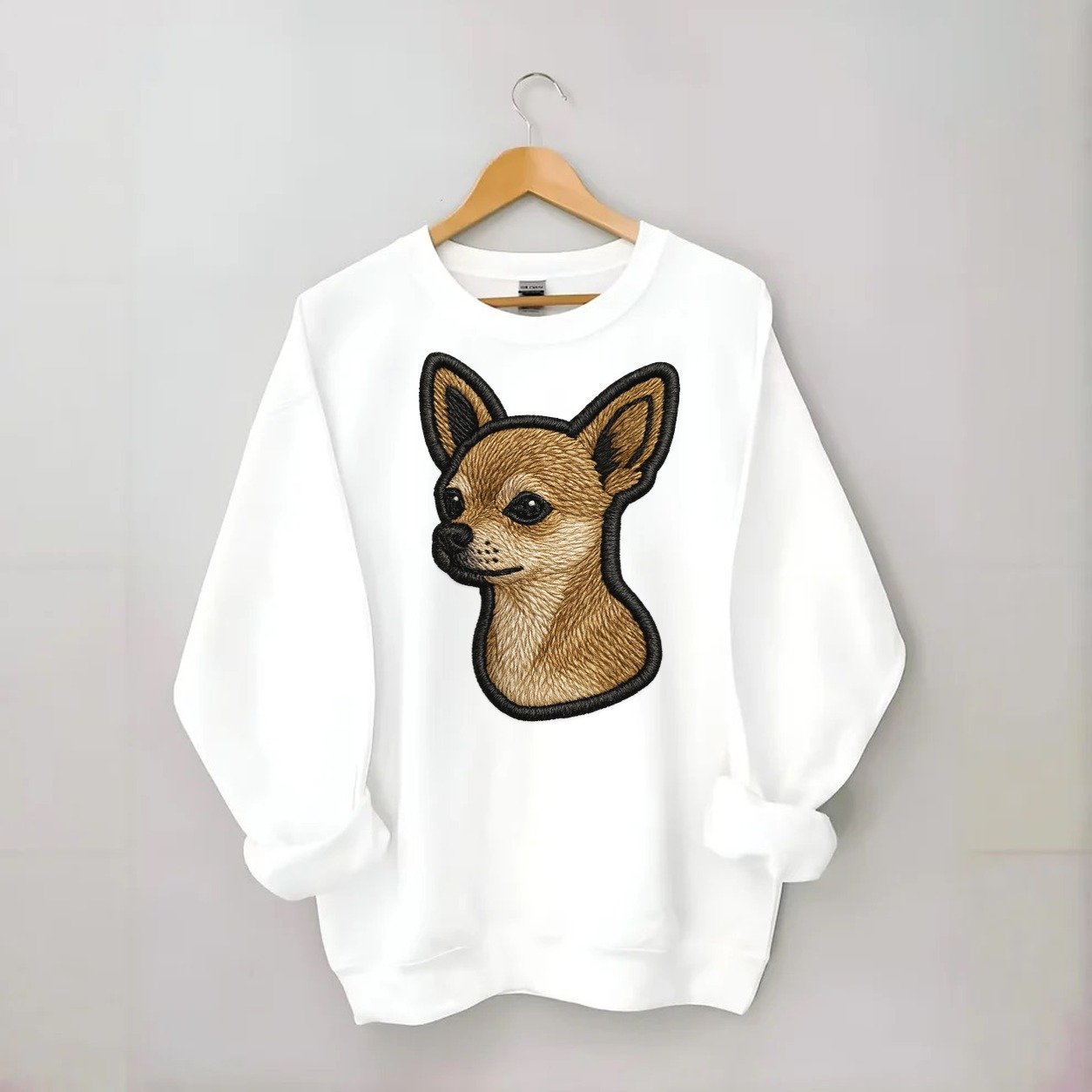 Chihuahua Modern Tiny Dog Logo With Bo Crewneck Sweatshirt – White