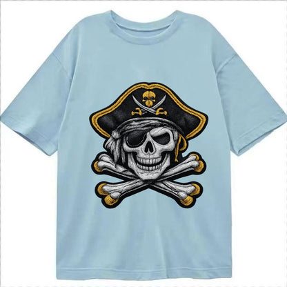 Embroidered Patch Design Pirate Skull Jolly Roger Skull In B Classic T-shirt – Light Blue