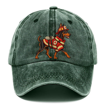 One Doberman Pinscher In Halloween Costume Firefighter Costume With A Small Helmet And Coat Halloween Dog Parade Classic Cap – Forest Mist