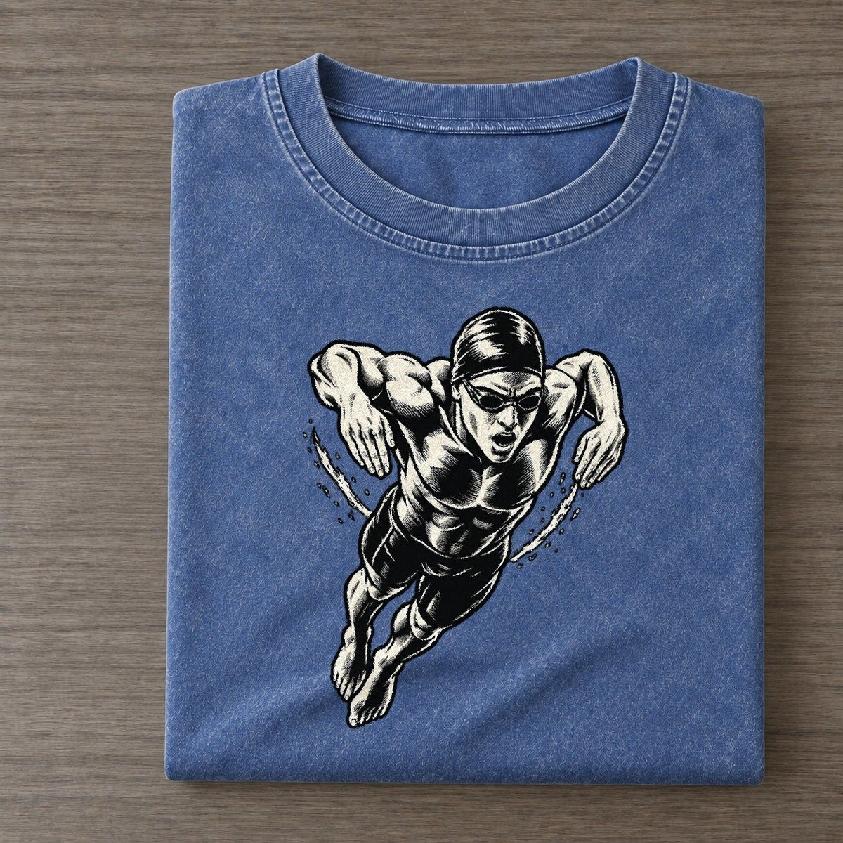 Swimmer Butterfly Rise Global Sports Ink Figures Vintage T-shirt – Washed Blue