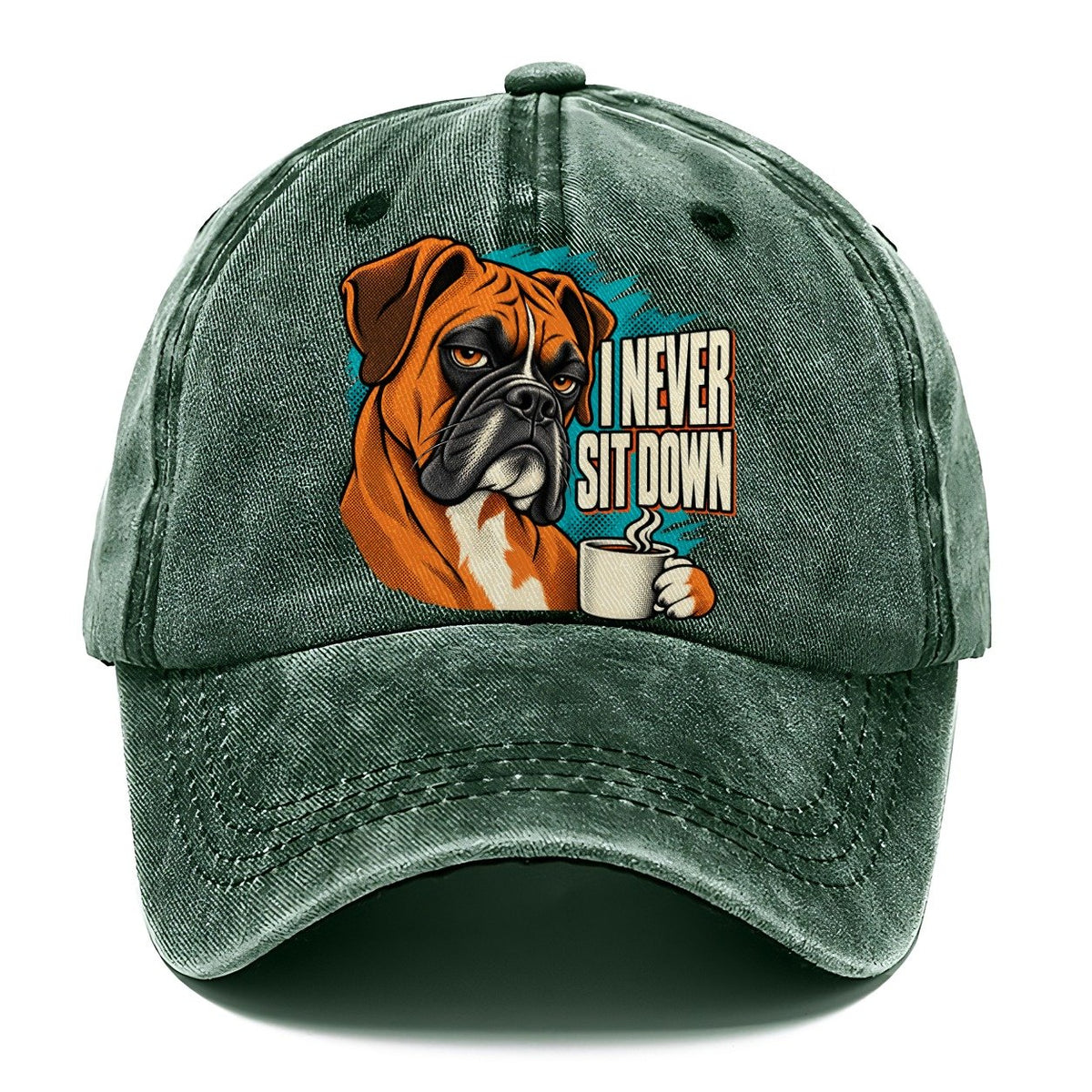 I Never Sit Down Boxer Dog Coffee Classic Cap – Forest Mist