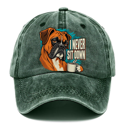 I Never Sit Down Boxer Dog Coffee Classic Cap – Forest Mist