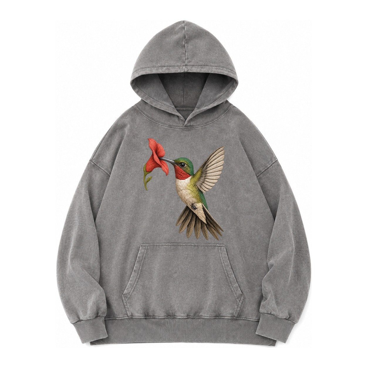 Hummingbird Harmony Vintage Washed Hoodie – Grey