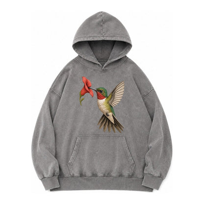 Hummingbird Harmony Vintage Washed Hoodie – Grey