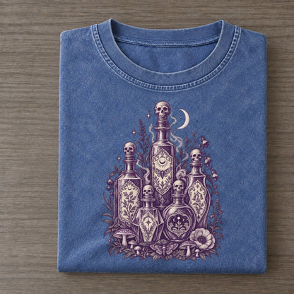 Poison Bottle Row Midnight Haunt Vintage T-shirt – Washed Blue