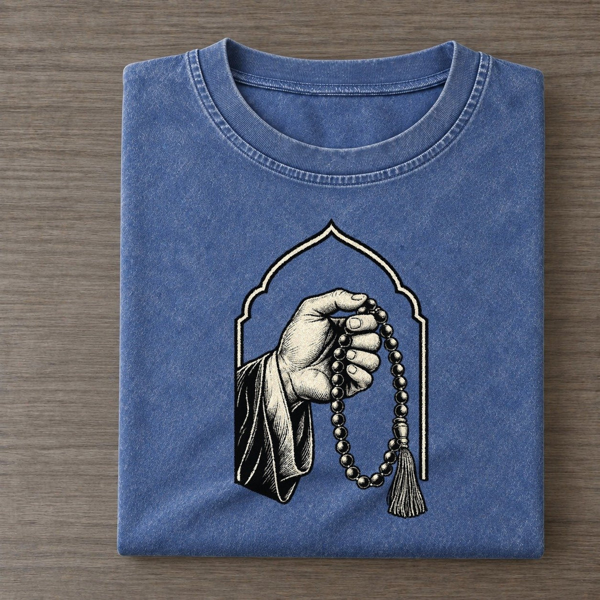 Muslim Tasbih In Hand World Faiths Ink Figures Vintage T-shirt – Washed Blue