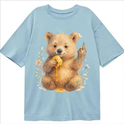 Chubby Bear Cub Eating Dripping Honey Sticky Paw Up With Mid Classic T-shirt – Light Blue
