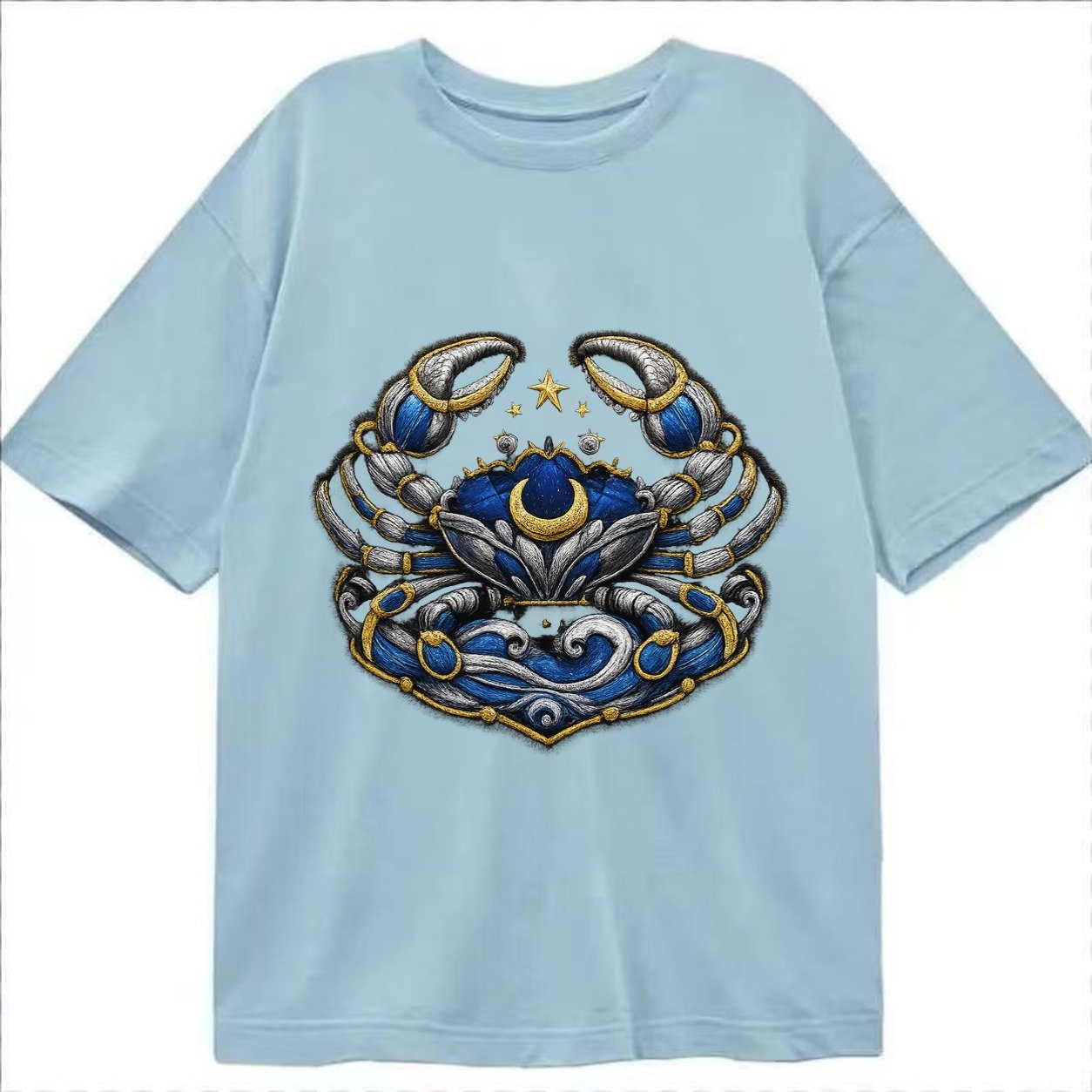 Embroidered Patch Design Cancer Crab Protective Crab In Silv Classic T-shirt – Light Blue