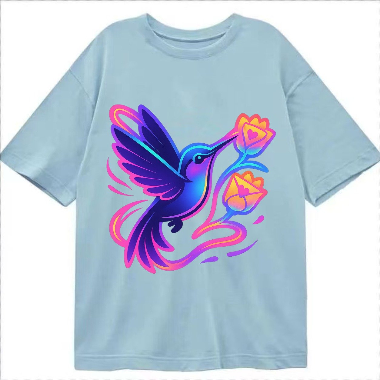Hummingbird Delivering Miniature Love Letters Tucked Inside Classic T-shirt – Light Blue