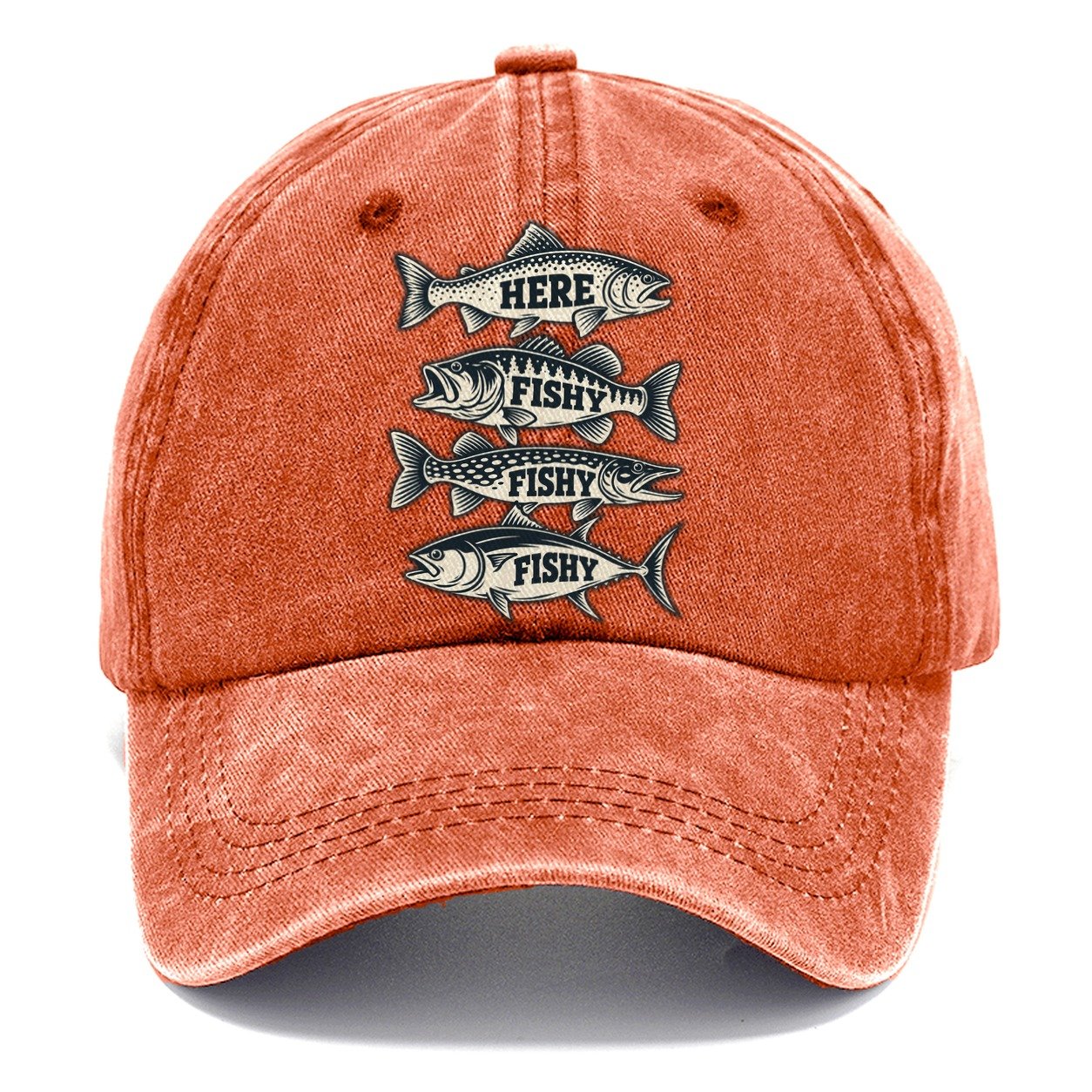 Here Fishy Fishy Stack Fishing Elegant Classic Cap – Terracotta Clay