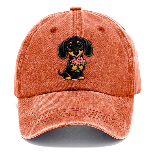 Dachshund Flower Bouquet Classic Cap – Terracotta Clay