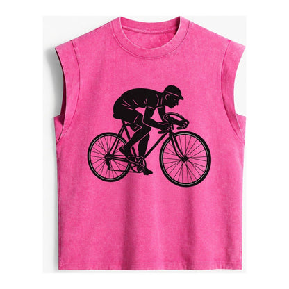 Cyclist Sprinting In Racing Position Vintage Washed Tank – Pink
