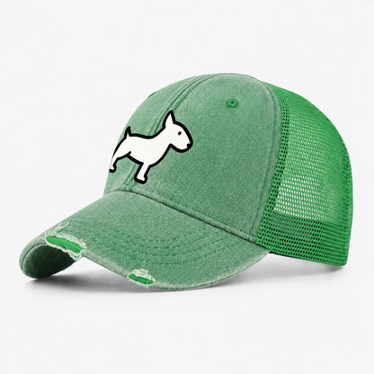 Bull Terrier White Egg Shaped Head Flat Side Profile Washed Trucker Hat – Ink Green