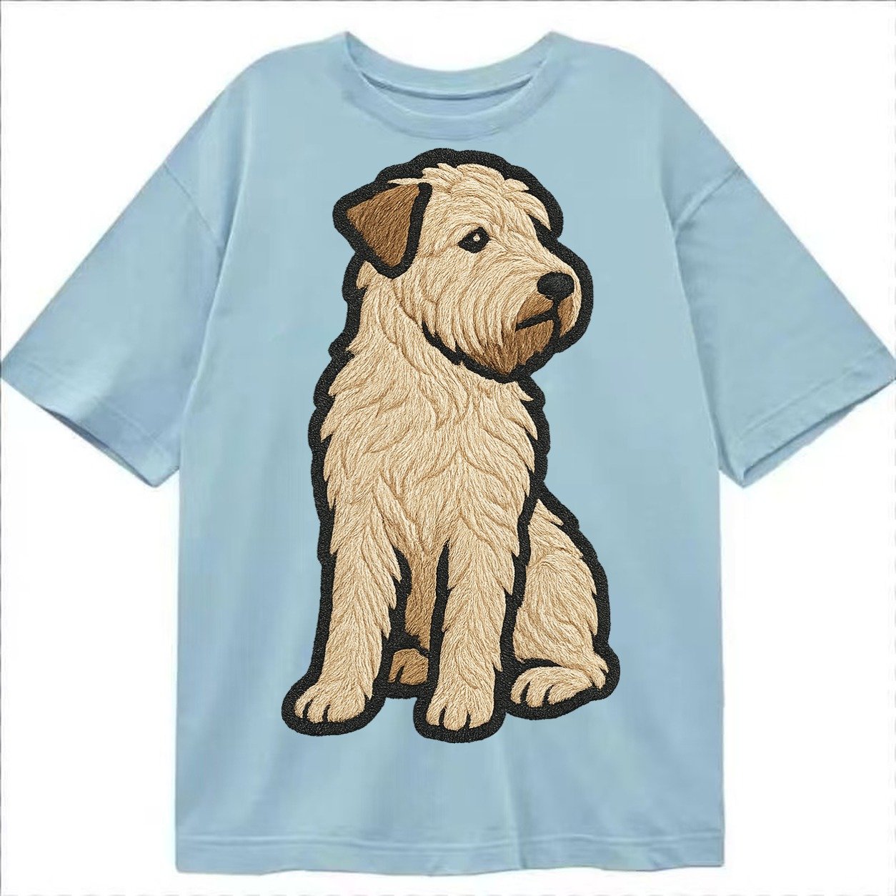 Soft Coated Wheaten Terrier Light Tan Flowing Coat Embroider Classic T-shirt – Light Blue