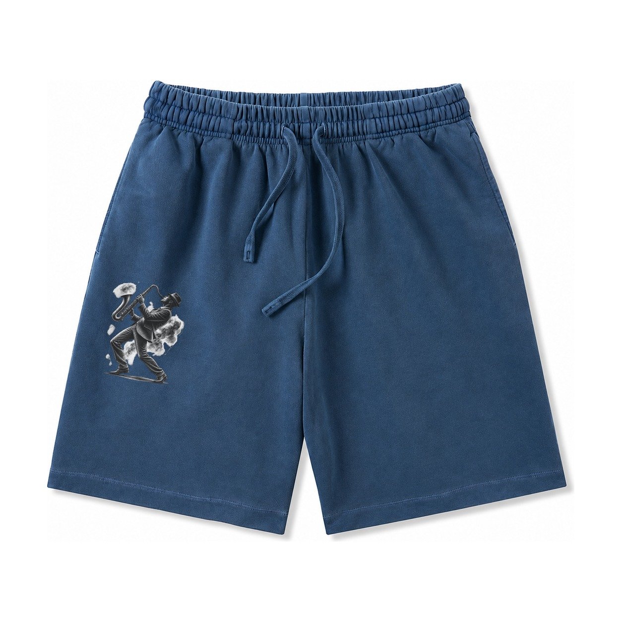 Saxophonist Playing Jazz In Smoky Room Washed Shorts – Denim Blue