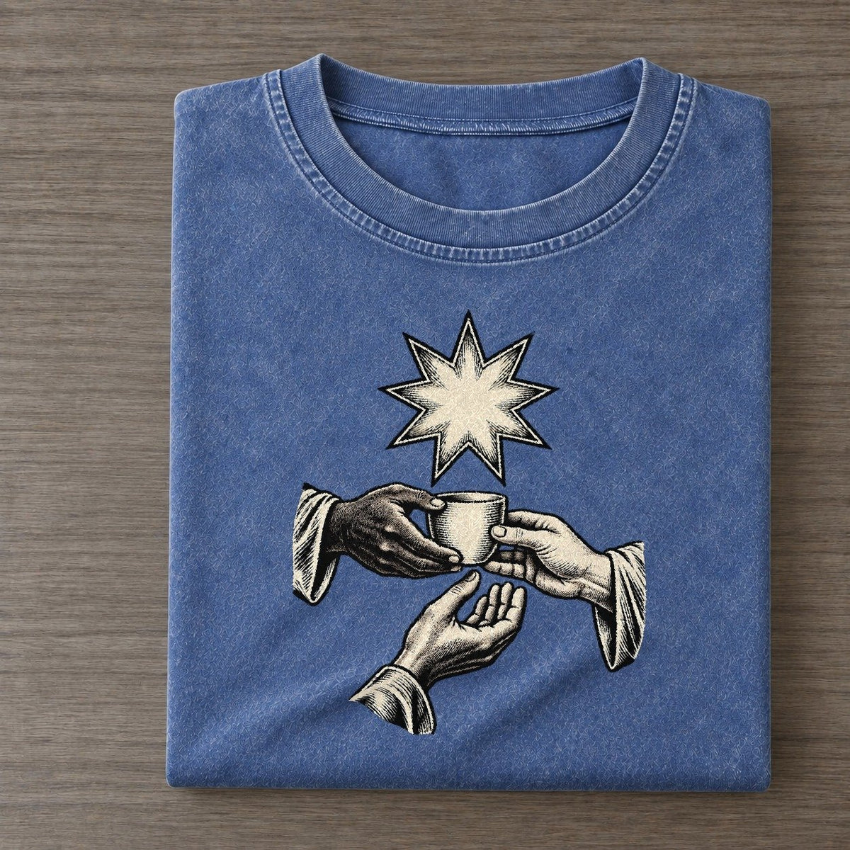 Bahai Nine Point Star And Shared Table World Faiths Ink Figures Vintage T-shirt – Washed Blue