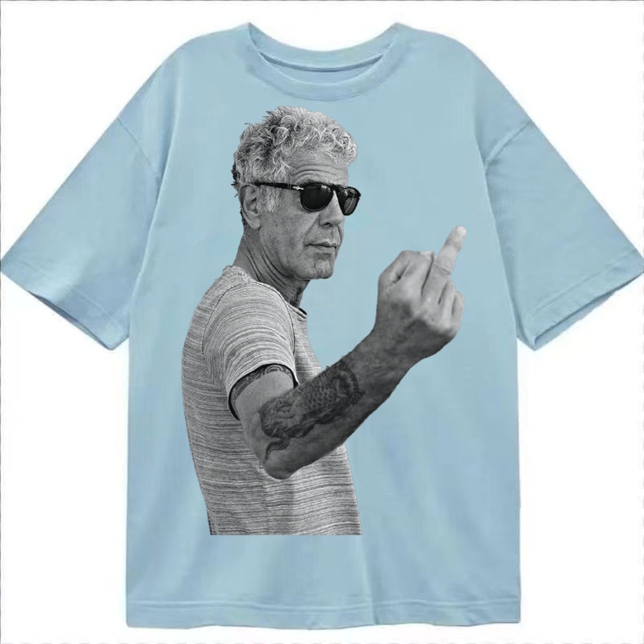 Anthony Bourdain Middle Finger Classic T-shirt – Light Blue