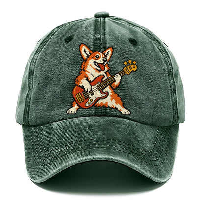 Pixel Art Corgi Bass Player Sundown Classic Cap – Forest Mist