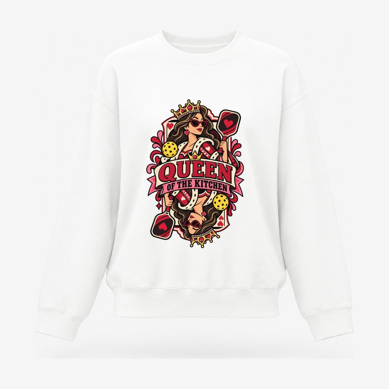 Queen Of The Kitchen Pickleball Life Women's Crewneck Sweatshirt – White