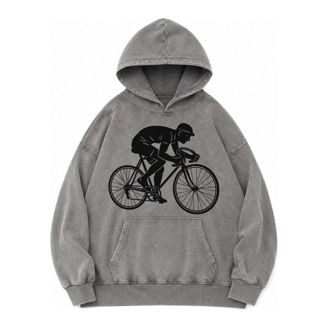 Cyclist Sprinting In Racing Position Vintage Washed Hoodie – Grey
