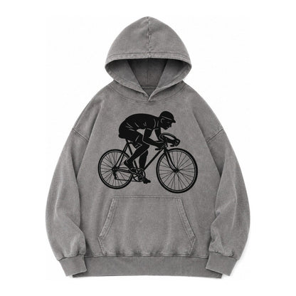 Cyclist Sprinting In Racing Position Vintage Washed Hoodie – Grey