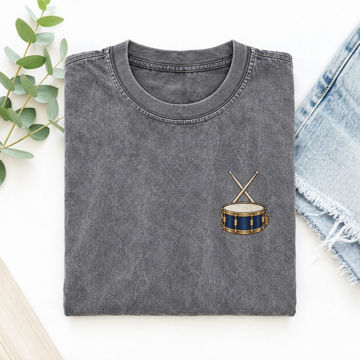 Snare Drum Symbol Emblems Left Chest Vintage T-shirt – Grey