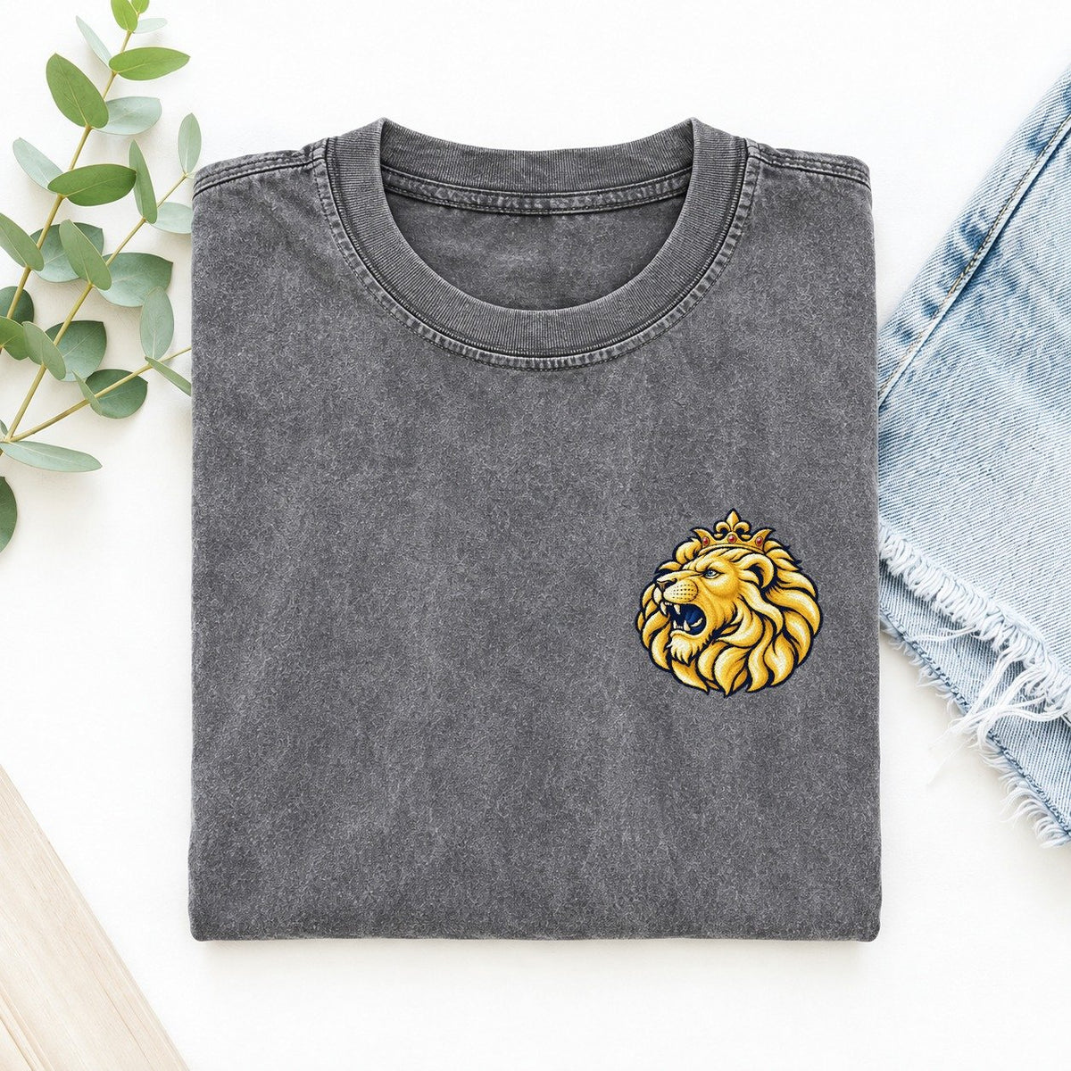 Lion Of Judah Left Chest Vintage T-shirt – Grey