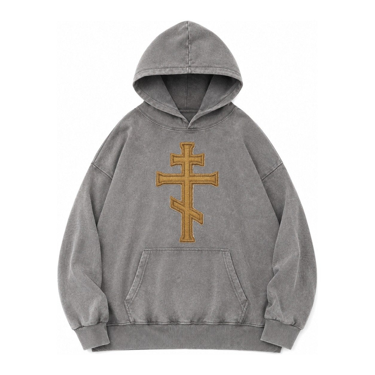 Orthodox Cross Vintage Washed Hoodie – Grey
