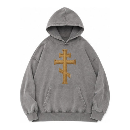 Orthodox Cross Vintage Washed Hoodie – Grey