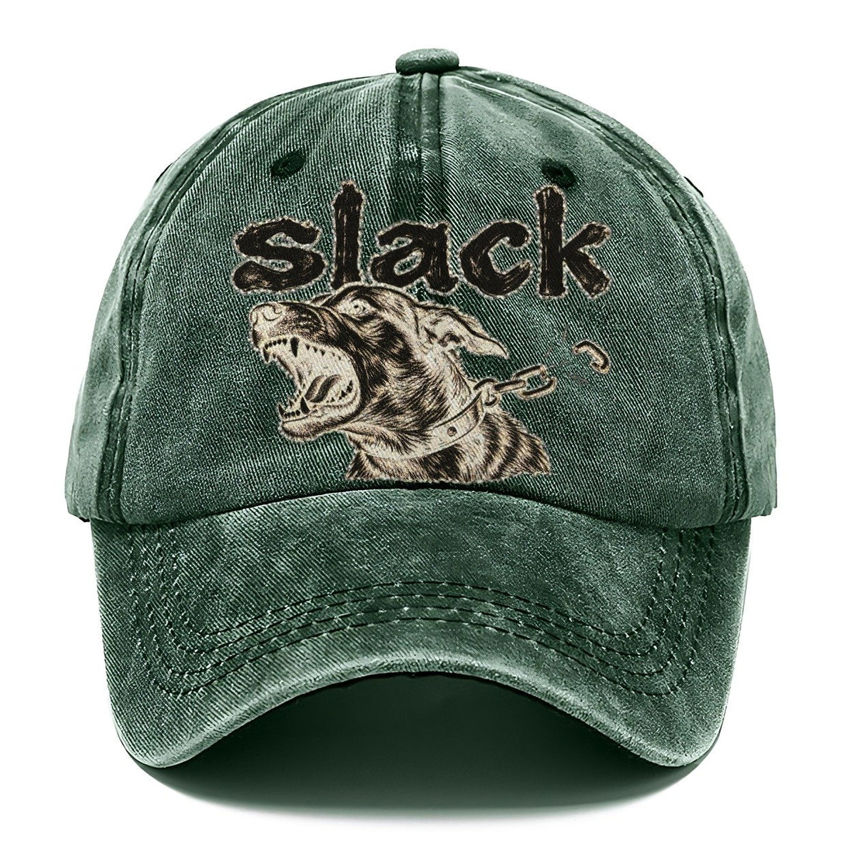 A Dog Head Straining Forward Against A Chain That Has Just Snapped Bark For Me Classic Cap – Forest Mist