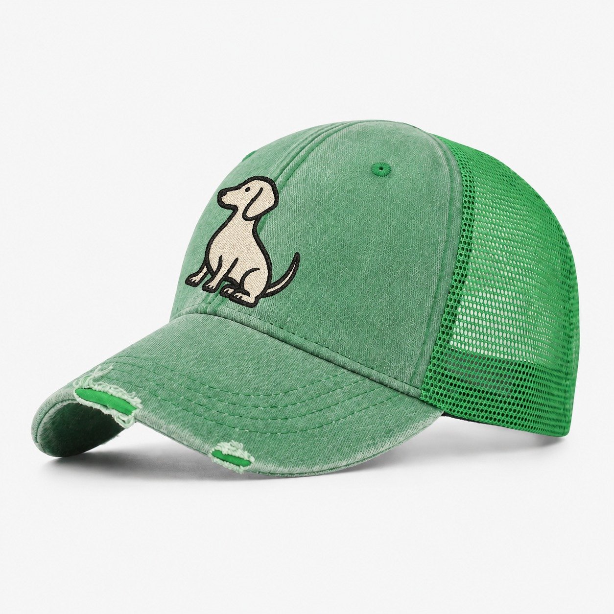 Dachshund Long Body Profile View Washed Trucker Hat – Ink Green