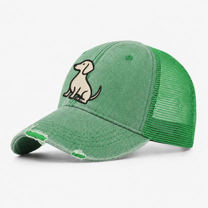 Dachshund Long Body Profile View Washed Trucker Hat – Ink Green