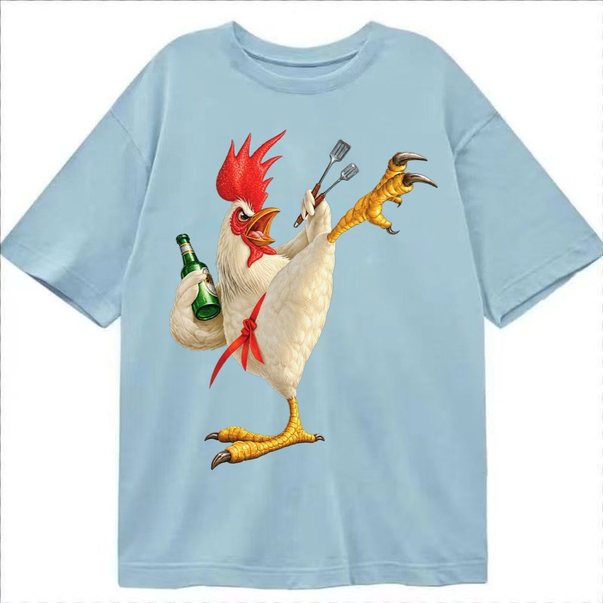 Rooster Printed Unisex Baseball Cap Solid Color Washed Distr Classic T-shirt – Light Blue