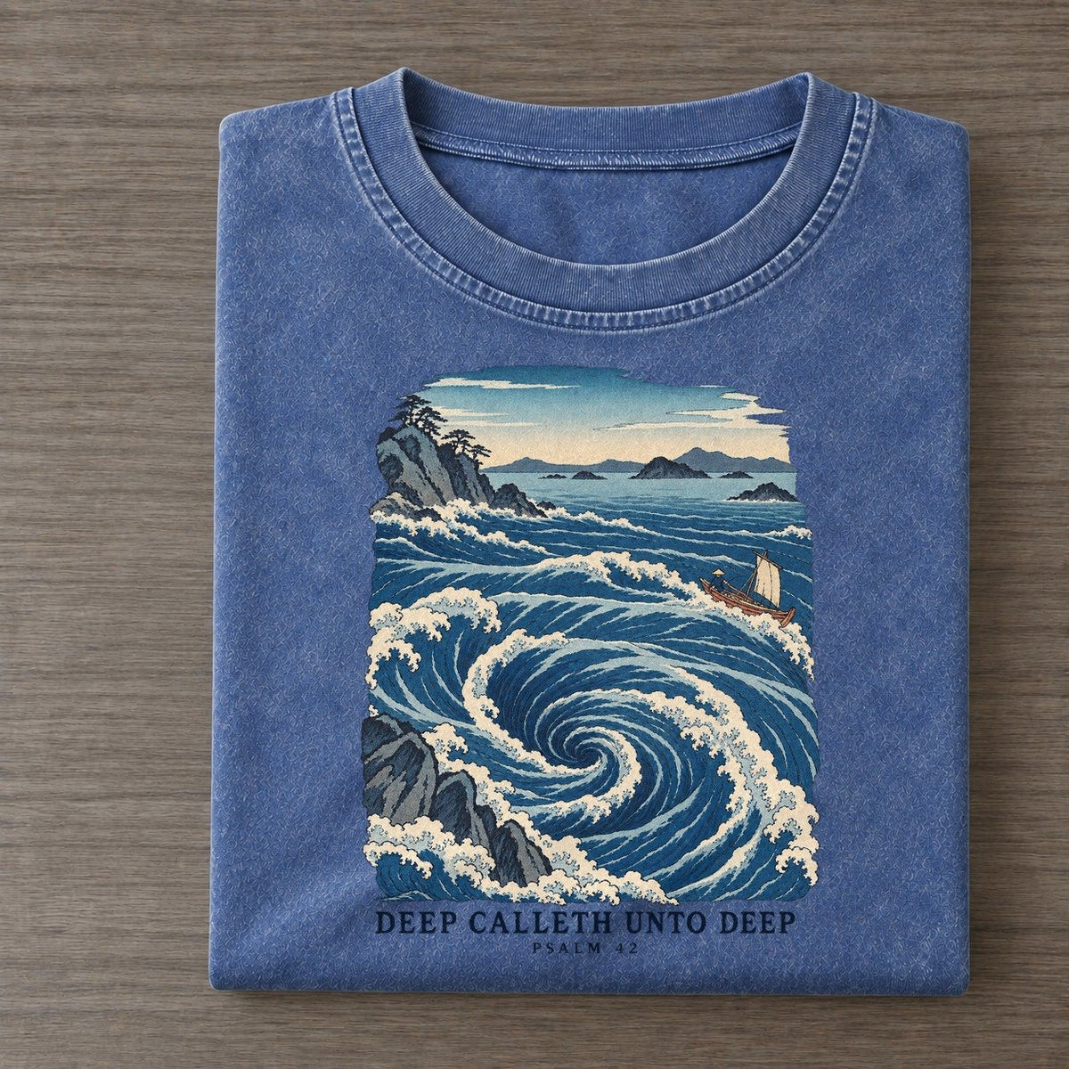 Deep Calleth Unto Deep The Great Deep Vintage T-shirt – Washed Blue
