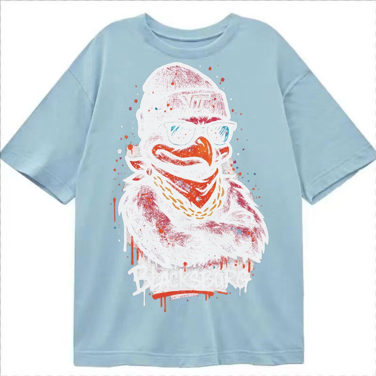 Blacksburg Hokiebird Wearing Virginia Tech Beanie With Vt Pa Classic T-shirt – Light Blue